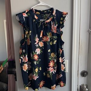 Ann Taylor Navy Floral Blouse